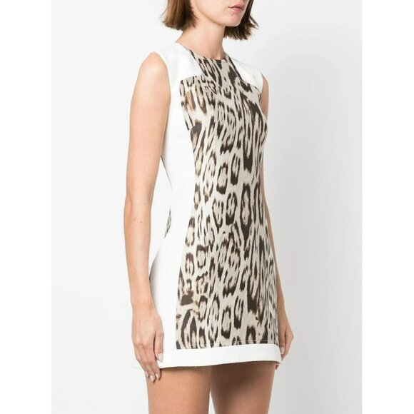Giambattista Valli White Leopard Print Mini Sleeveless Sheath Dress Y2K Work - Picture 3 of 16